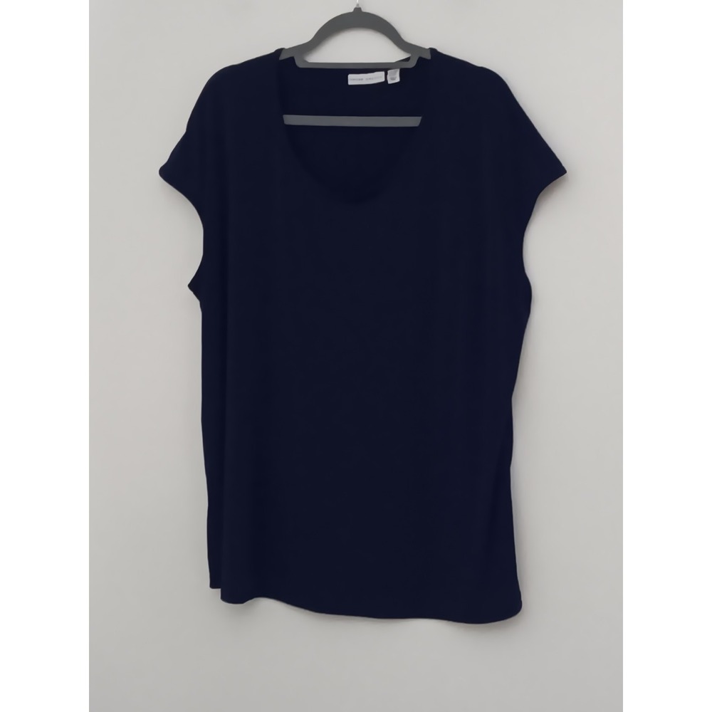 Susan Graver Petite Blouse Women's 2XP Liquid Knit Blue Cap Sleeve‎ Pre-owned